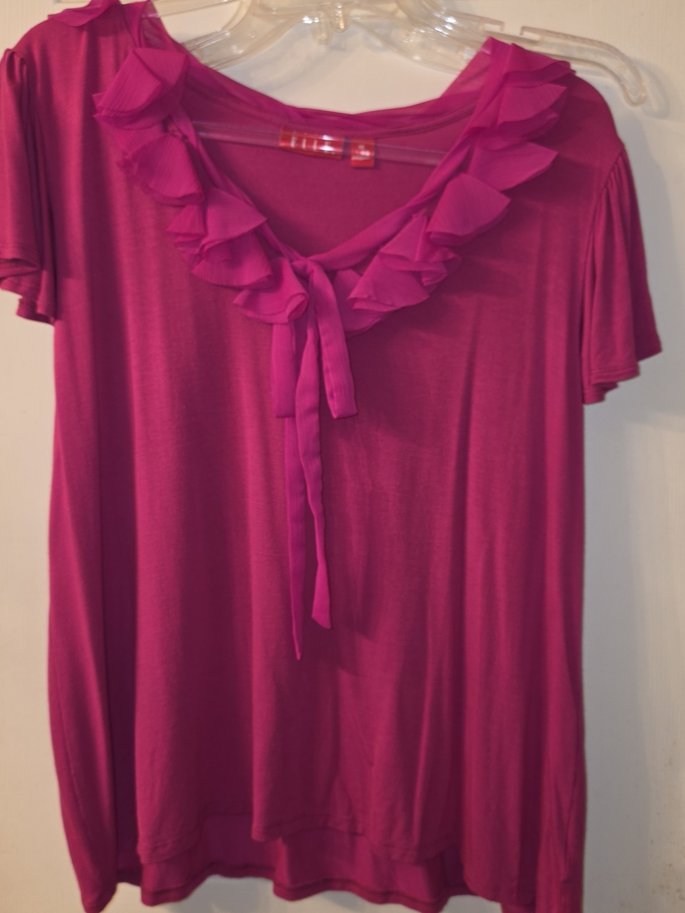 Elle Ruffled Tie-Neck Blouse in Fuchsia